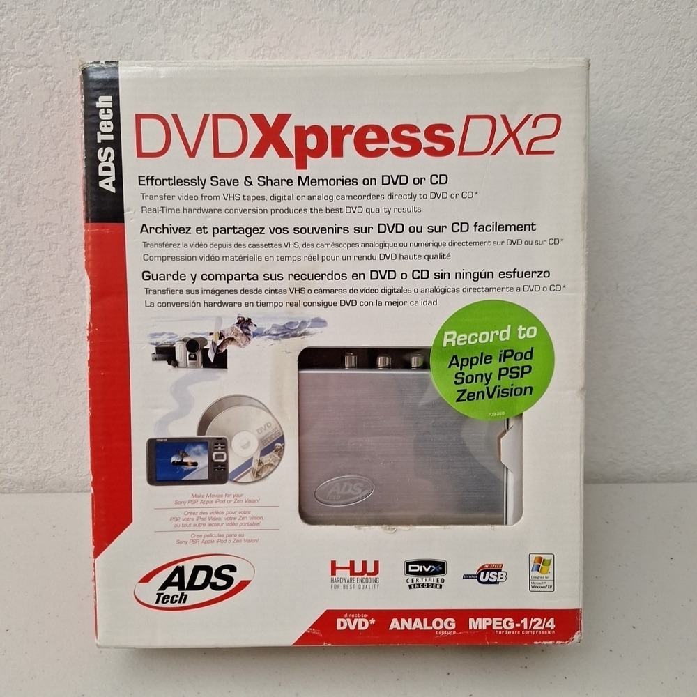 ADS Tech DVD Xpress DX2 USBAV-709-EF Video Transfer Converter DVD CD Apple Sony